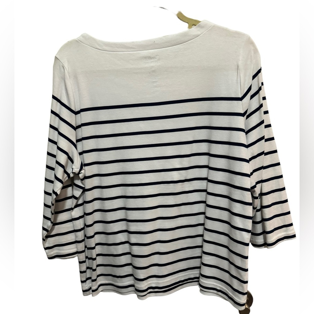 Croft & Barrow - white / Black stripes Cotton boat neck top - Size PXL - Picture 2 of 4